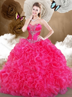 Pretty Hot Pink Sweetheart Quinceanera Dresses with Ruffles