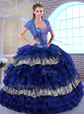 Beautiful Sweetheart Ball Gown Ruffled Layers and Zebra Quinceanera Dresses