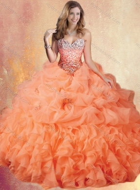 Customized Brush Train Quinceanera Dresses with Ruffles and Pick Ups