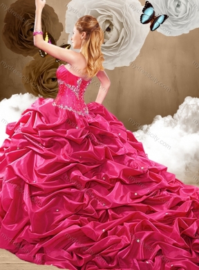 Discount Brush Train Hot Pink Sweet 16 Dresses with Pick Ups