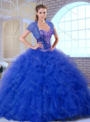 Discount Sweetheart Blue Quinceanera Dresses with Ruffles and Appliques