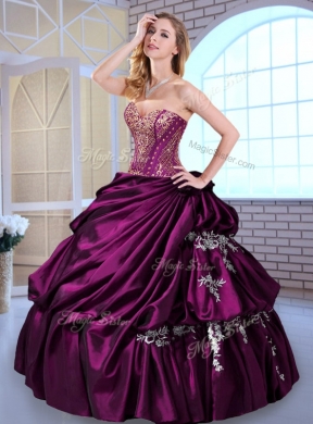 Luxurious Ball Gown Taffeta Dark Purple Quinceanera Dresses with Pick Ups