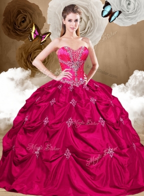 Luxurious Hot Pink Sweet 16 Dresses with Appliques and Pick Ups