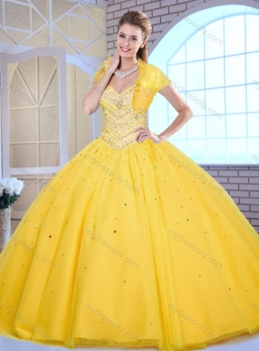 Modest Ball Gown Yellow Quinceanera Dresses with Beading