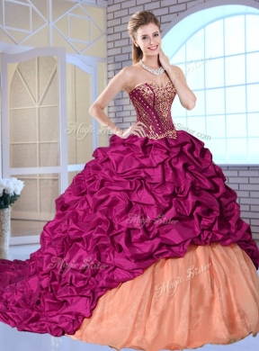 New Arrivals Brush Train Pick Ups and Appliques Quinceanera Gowns