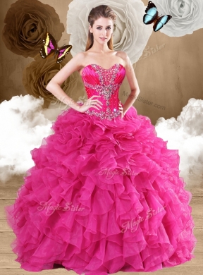 New Style Ball Gown Fuchsia Sweet 16 Dresses with Ruffles