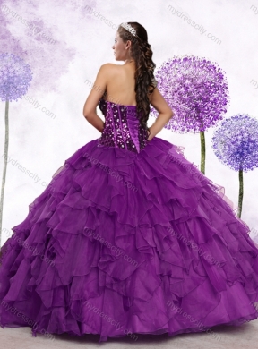 New Style Sweetheart Ruffles and Sequins Quinceanera Dresses in Purple