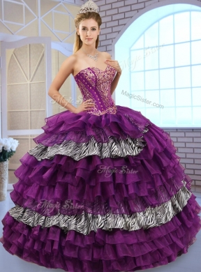 Pretty Sweetheart Ball Gown Quinceanera Dresses with Ruffled Layers and Zebra