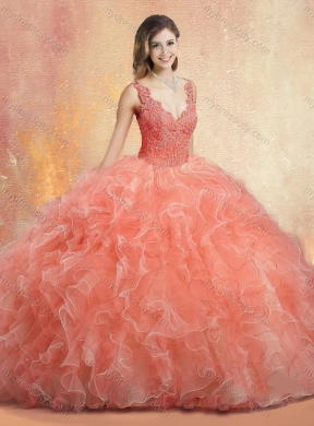 Pretty V Neck Quinceanera Dresses with Ruffles and Appliques