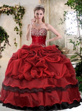 Romantic Ball Gown Beading and Pick Ups Quinceanera Dresses in Wine Red