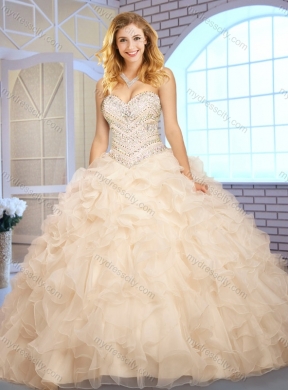 Beautiful Ball Gown Champagne Sweet 16 Dresses with Beading and Ruffles