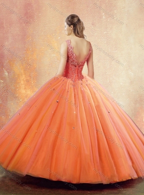 Beautiful Straps Orange Sweet 16 Dresses with Beading and Appliques