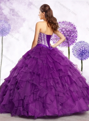 Cheap Ball Gown Purple Quinceanera Gowns with Beading and Ruffles