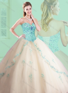 Classical Sweetheart Beading and Appliques Champagne Quinceanera Dresses