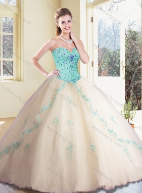 Classical Sweetheart Beading and Appliques Champagne Quinceanera Dresses