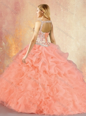 Customized Brush Train Sweet 16 Gowns with Ruffles and Pick Ups