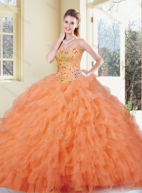 Fashionable Ball Gown Orange Red Quinceanera Gowns with Ruffles