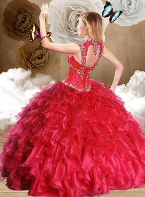 Fashionable Red Quinceanera Gowns with Beading and Ruffles