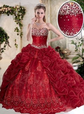 Gorgeous Brush Train Wine Red Quinceanera Gowns with Embroidery