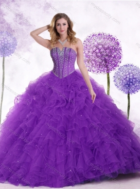 New Arrivals Strapless Purple Quinceanera Gowns with Beading and Ruffles