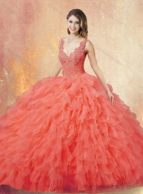 New Arrivals V Neck Sweet 16 Dresses with Ruffles and Appliques