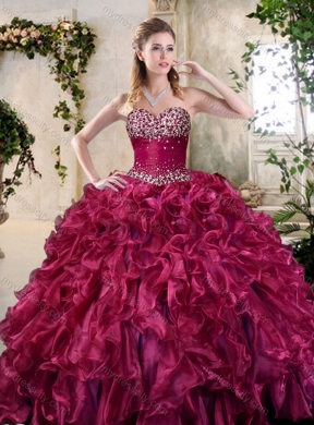 New Style Burgundy Quinceanera Gowns with Beading and Ruffles