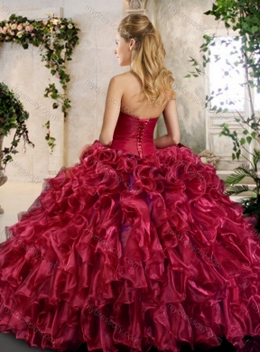 New Style Burgundy Quinceanera Gowns with Beading and Ruffles