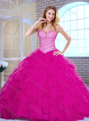 Pretty Sweetheart Beading and Ruffles Quinceanera Dresses in Fuchsia