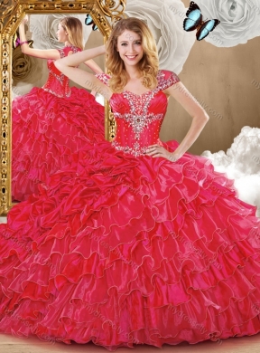 Wonderful Red Sweet 16 Dresses with Beading and Ruffles