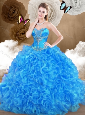 2016 Pretty Blue Sweet 16 Gowns with Beading and Ruffles