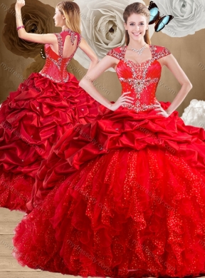 Fashionable Red Sweet 16 Dresses with Beading and Pick Ups