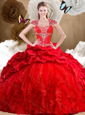 Fashionable Red Sweet 16 Dresses with Beading and Pick Ups