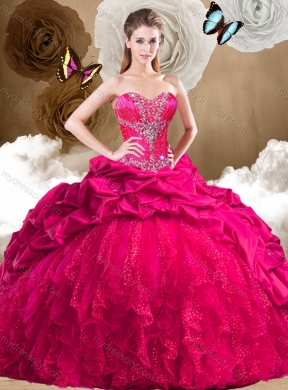 Fashionable Red Sweet 16 Dresses with Beading and Pick Ups