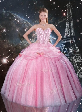 Detachable Ball Gown Sweetheart Beading Pink Quinceanera Gowns