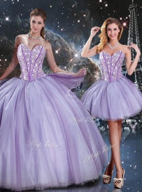 Lovely Sweetheart Beading Lavender DetachableQuinceanera Gown for 2016