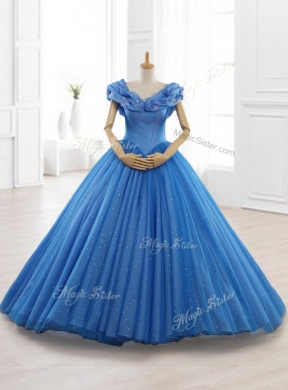 Custom Made Blue Off the Shoulder Long Quinceanera Dresses with Appliques