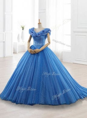 Custom Made Blue Off the Shoulder Long Quinceanera Dresses with Appliques