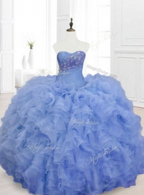 Custom Made 2016 Blue Sweet 16 Dresses with Beading and Ruffles