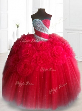 In Stock Sweetheart Quinceanera Dresses with Beading and Hand Made Flowers