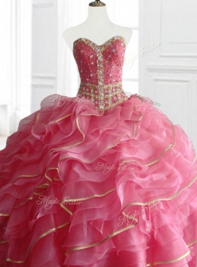 In Stock Ball Gown Quinceanera Dresses with Beading and Ruffles