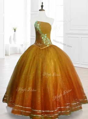 In Stock Ball Gown Strapless Organza Quinceanera Dresses with Beading