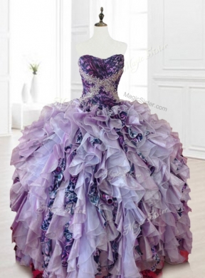 In Stock Beading Multi Color Quinceanera Dresses with Ruffles and Pattern