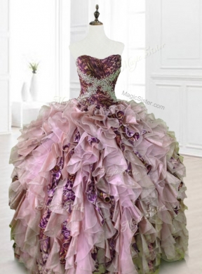 In Stock Beading Multi Color Quinceanera Dresses with Ruffles and Pattern