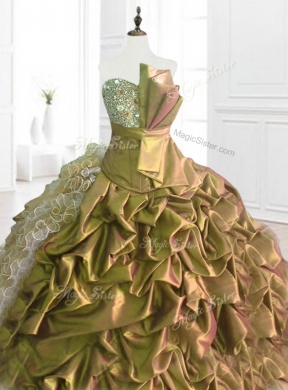 In Stock Strapless Pick Ups Quinceanera Dresses with Sequins and Ruffles