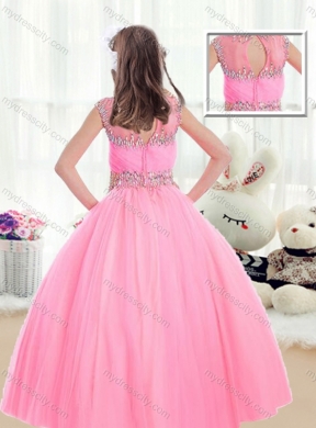 2016 Sweet Ball Gown Cap Sleeves Mini Quinceanera Dresses with Beading