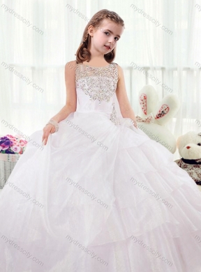 2016 Beautiful Scoop White Little Girl Pageant Dresses with Beading