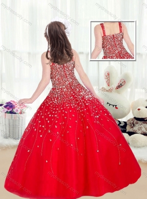 2016 Cute Ball Gown Straps Beading Red Mini Quinceanera Dresses