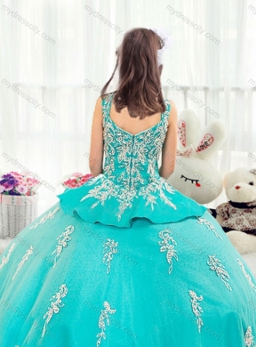 2016 Pretty Straps Turquoise Mini Quinceanera Dresses with Appliques