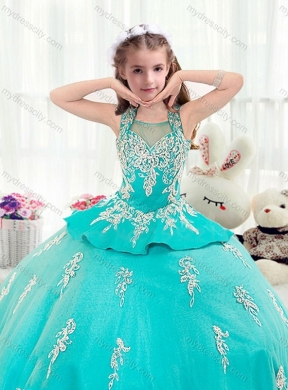 2016 Pretty Straps Turquoise Mini Quinceanera Dresses with Appliques