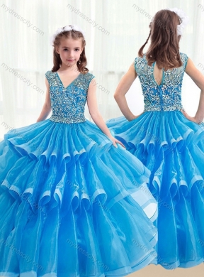 2016 Pretty V Neck Baby Blue  Mini Quinceanera  Dresses with Ruffled Layers